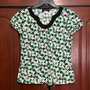 Los Angeles Rose V Neck Floral Scrub Top Size Small